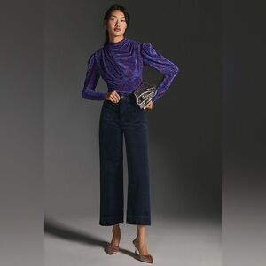 Maeve colette cropped wide leg pants in navy corduroy